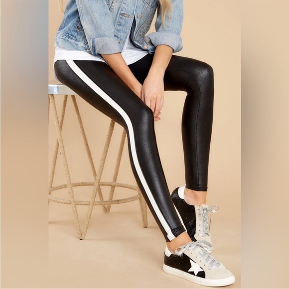 Spanx Black Faux Leather Side Stripe High Waist Leggings Large - Picture 6 of 17